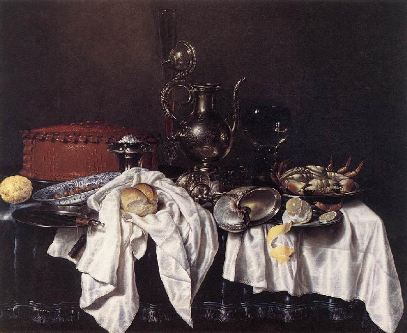 HEDA, Willem Claesz. Still-Life with Pie, Silver Ewer and Crab sg Sweden oil painting art